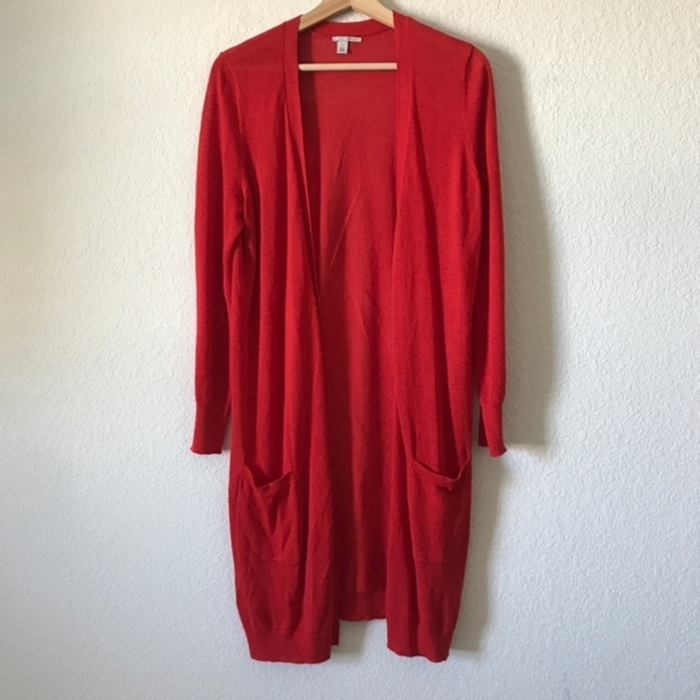 Halogen linen blend knit open front long cardigan size‎ M
